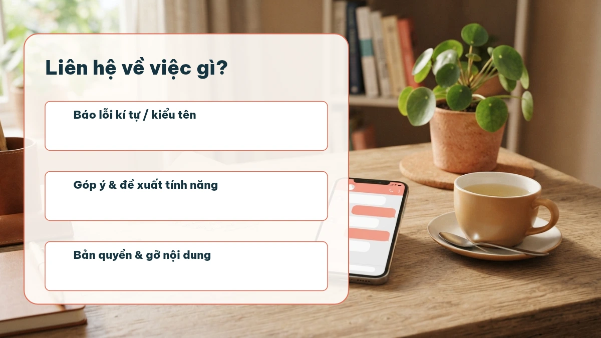 Các việc có thể liên hệ kitudacbiet.city: báo lỗi kí tự, góp ý, bản quyền