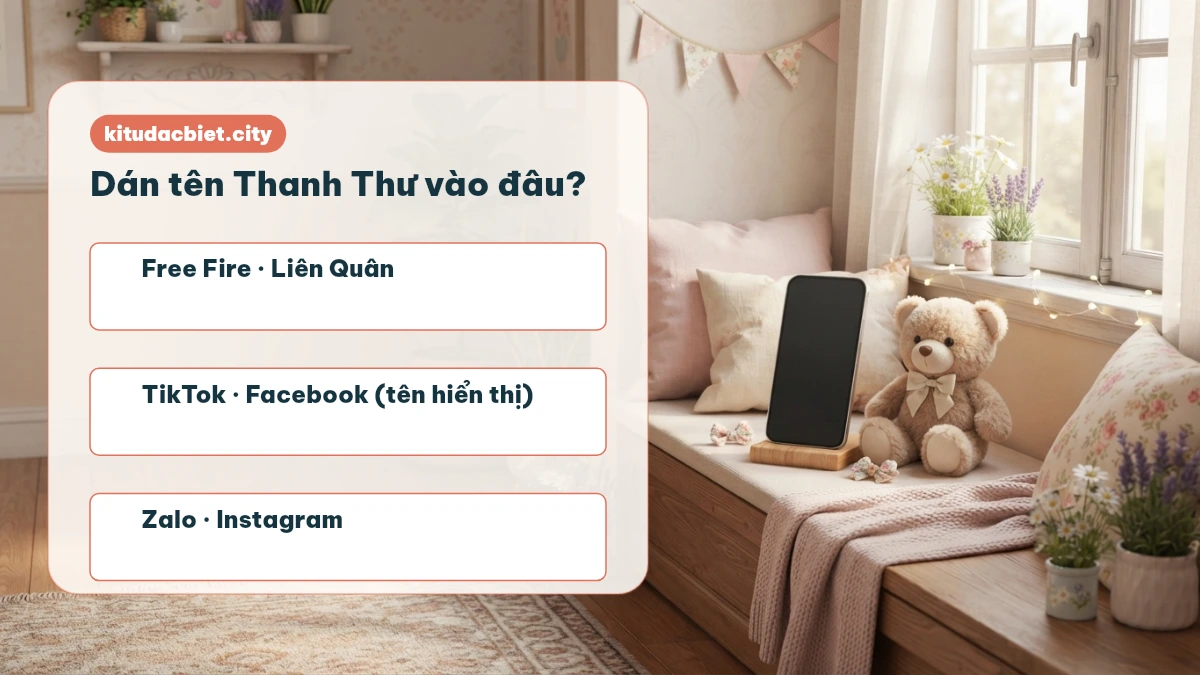 Cách dán tên Thanh Thư vào Free Fire, Liên Quân, TikTok, Facebook