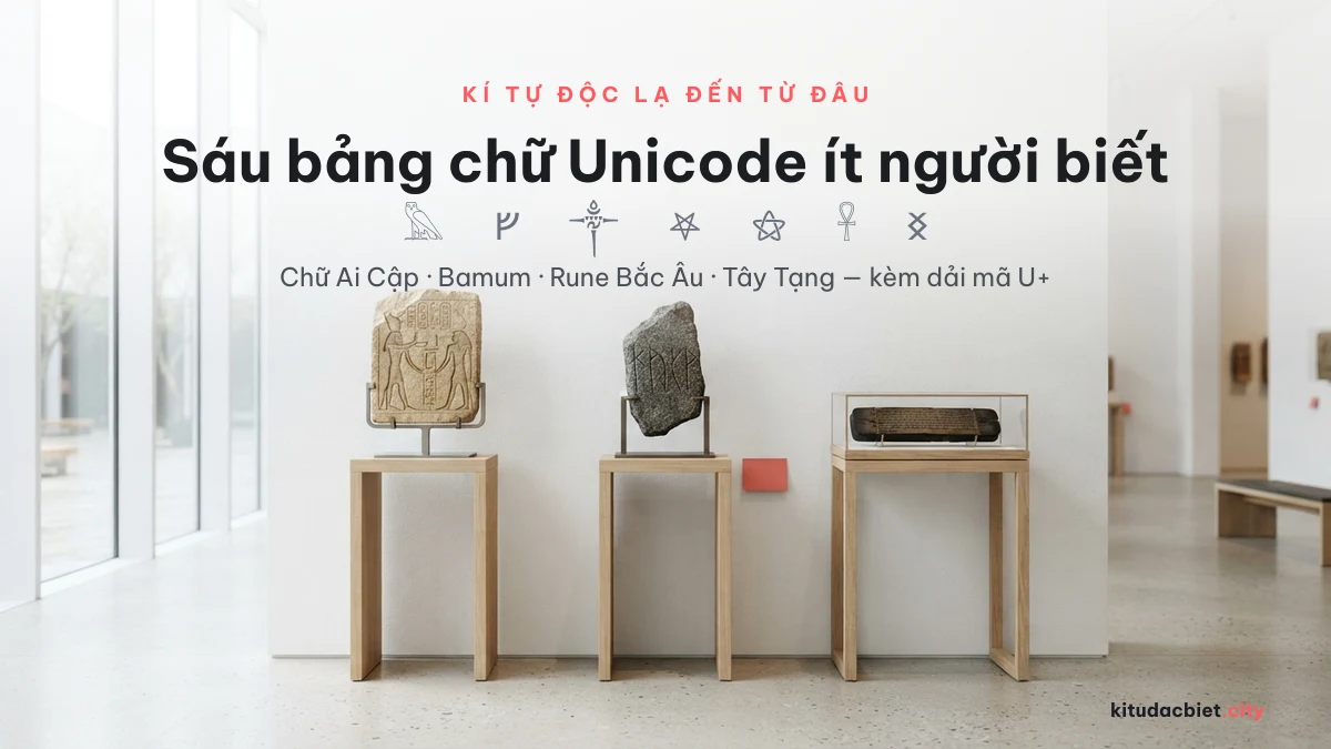 Sáu bảng chữ Unicode sinh ra kí tự hiếm: chữ Ai Cập, Bamum, rune Bắc Âu, Tây Tạng