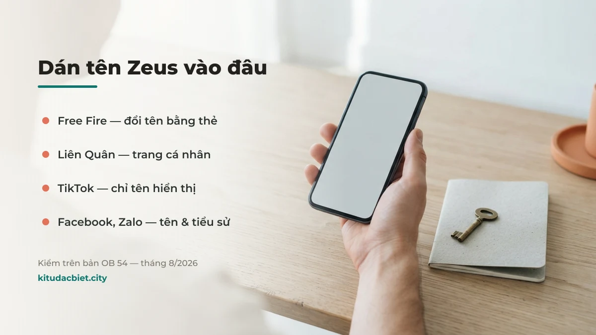 Cách dán tên Zeus vào Free Fire, Liên Quân và mạng xã hội